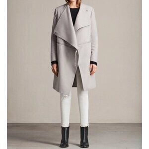All Saints Wool Ora Zip Open Front Trench Coat in Gray Size 4